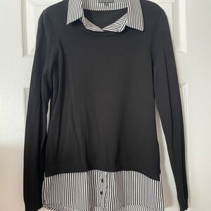 Adrianna Papell Black Sweater with Striped Collar